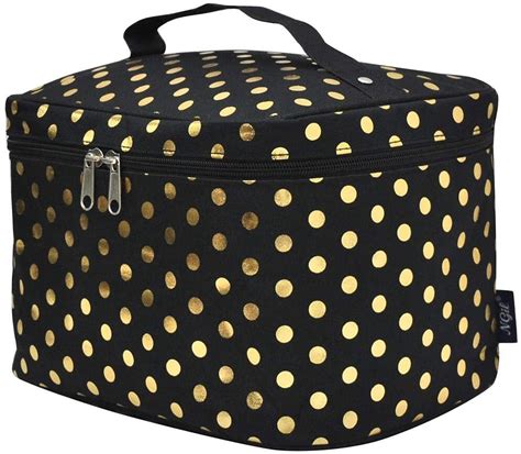 Gold Polka Dot Black Large Cosmetic Bag Monogrammed Cosmetic Etsy