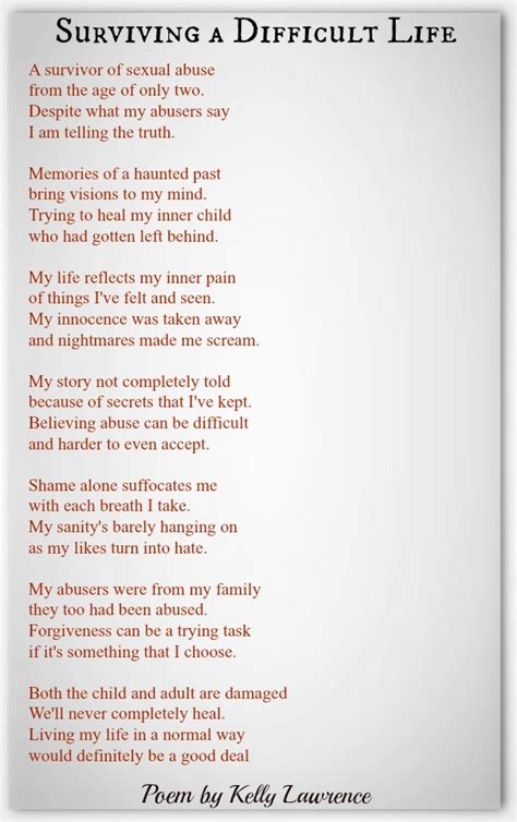 surviving  difficult life kelly lawrence abuse poems
