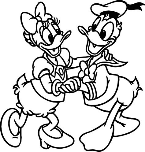 Kolorowanka Kaczor Donald tańczy z Daisy do druku i online