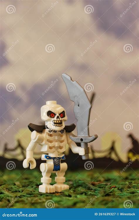 Closeup Of A Halloween Toy Skeleton With Red Eyes Editorial Photography