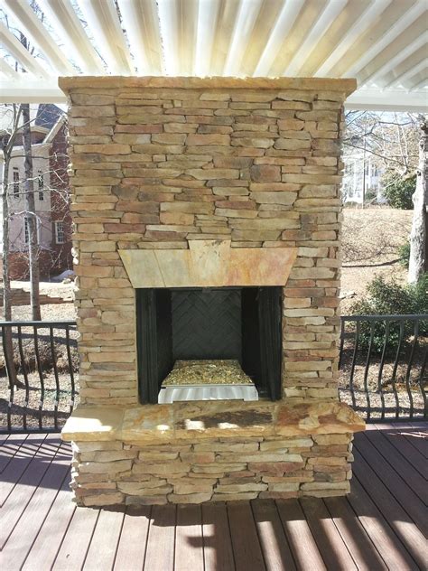 Ventless Stacked Stone Outdoor Fireplace Outdoor Fireplace Stone