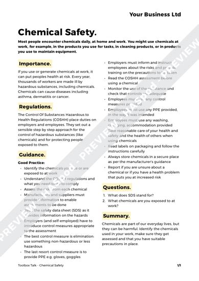 Behavioural Safety Toolbox Talk Template Haspod