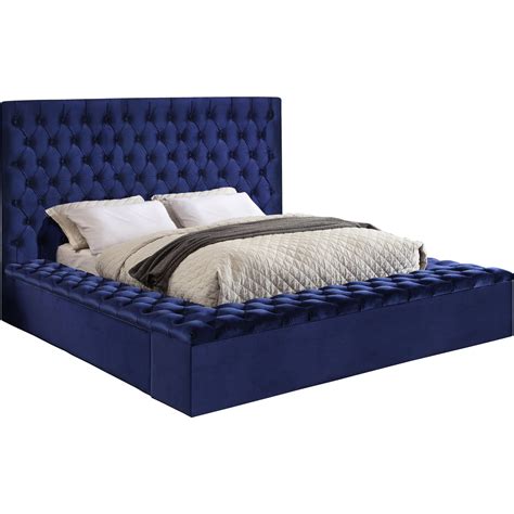 Bliss Navy Velvet Queen Bed 3 Boxes Color Navy Velvet Style
