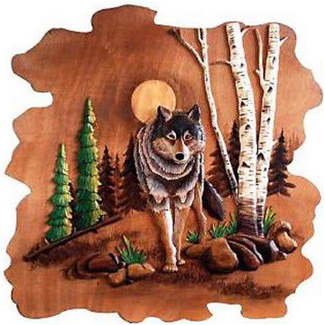 Solitary Wolf Rustic Wood Art Intarsia Wood Intarsia