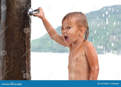 Small Girl Under Shower Stock Photography Image 21419582