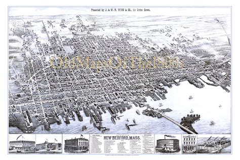New Bedford Ma In 1876 Birds Eye View Map Aerial Map Panorama
