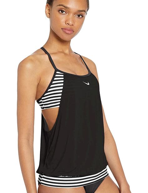 Nike Swim Womens Layered Sport Tankini Swimsuit Set Black Black