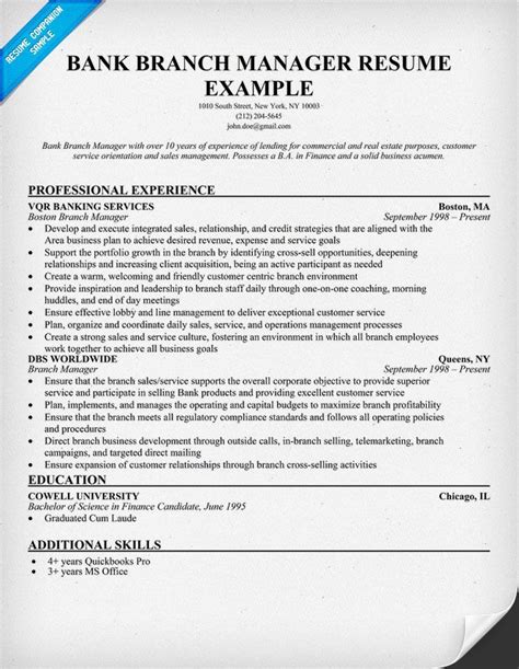 Refer to the credit officer cv example to get ideas on both format and content for your own professional document. Bank Branch Manager Resume Sample | Resume Companion ...