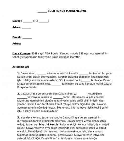 Yorumlamak stil hayal kırıklığı tahliye davası dilekçe örneği - lfpwa.org