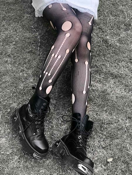 Black Gothic Punk Fishnet Hole Tights Devilnight Co Uk