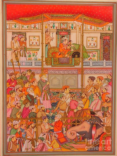 Hand Painted Mughal Jahangir Court Scene Royal Golden Miniature