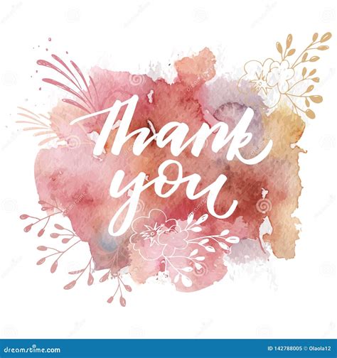 Thank You Hand Drawn Calligraphy With Watercolor Abstract Splashes