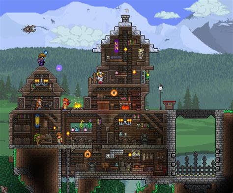The glass dome encloses an internal forest, while a lava moat below ground keeps the earthworms at bay. My pre-hardmode base (Unfinished) - Imgur | Terraria house ...