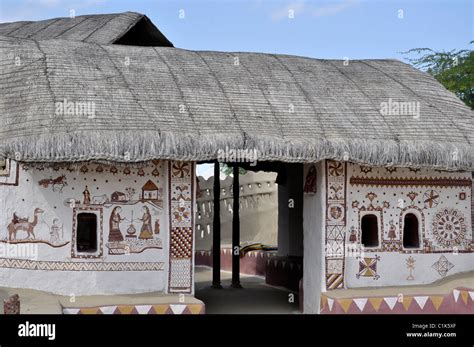 Mud Painting On The Wall Of A Hut In Kutch Gujarat India Stock Photo
