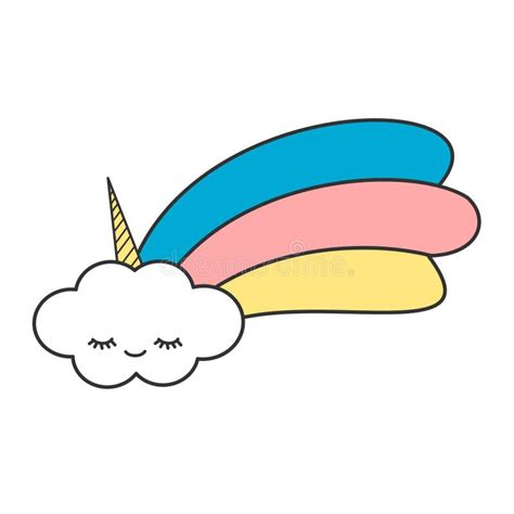 Cute Cartoon Unicorn Cloud With Rainbow Funny Illustration Stock Vector