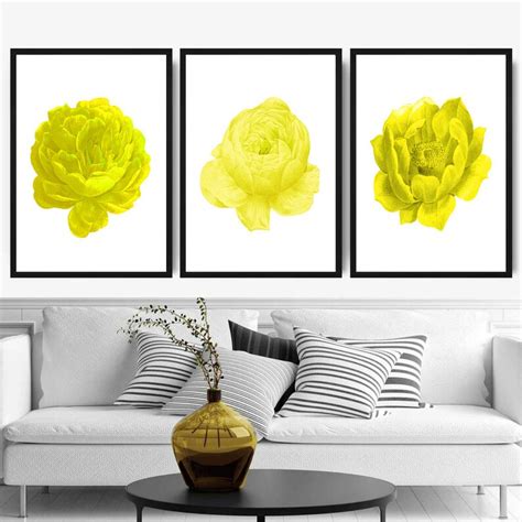 Set Of 3 Prints Yellow Wall Art Yellow Flowers Print Set Of Etsy