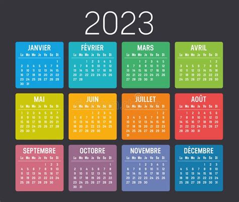Year 2023 Colorful French Calendar Stock Vector Illustration Of