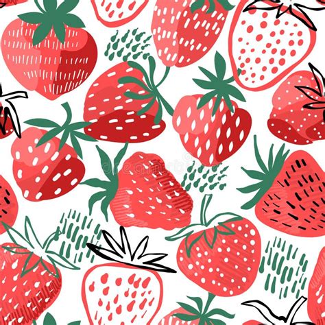 Vector Strawberry Seamless Pattern Fruit Berry Background Fruit