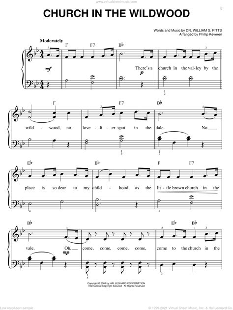 Pitts Church In The Wildwood Sheet Music Easy For Piano Solo