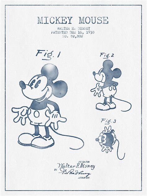 Mickey Mouse Patent From 1930 Blue Ink Shower Curtain For Sale By Aged Pixel