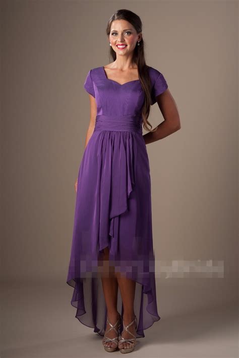 Enjoy the special day with one of our amazing dresses. Eggplant Purple High Low Modest Bridesmaid Dresses Short ...
