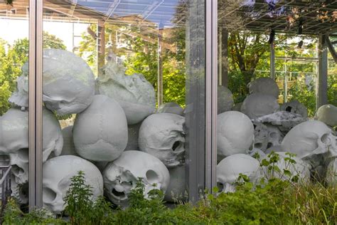 exhibition ron mueck s giant skulls invade the fondation cartier