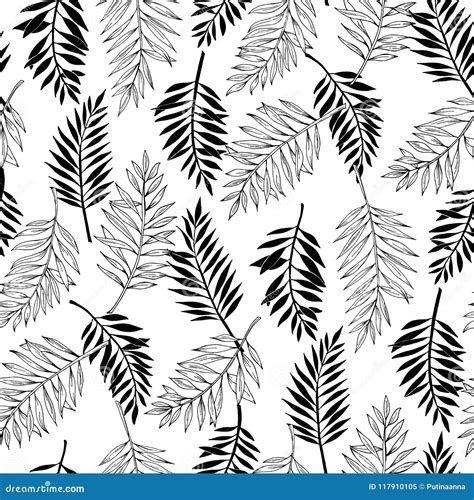 Teste Padrão Sem Emenda Das Folhas De Palmeira Da Areca Do Vetor Folha Exótica A Lápis Desenhos