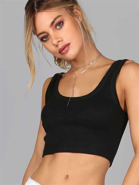 Shop Ribbed Crop Tank Top Black Online Shein Offers Ribbed Crop Tank