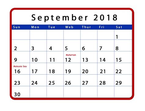 Sep 2018 Calendar