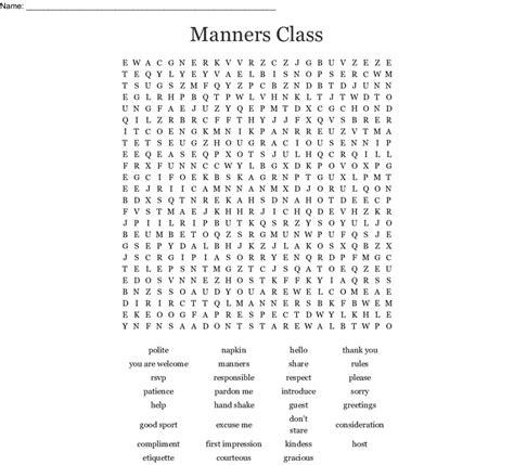 Manners Word Search Printable