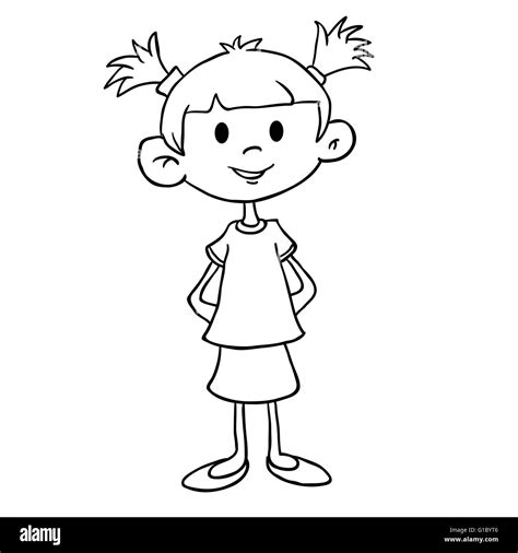 Little Girl Cartoon Character Black And White