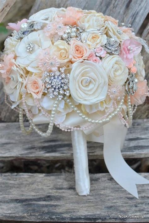 Peaches And Pearls Wood And Rose Brooch Bouquet Made To Order