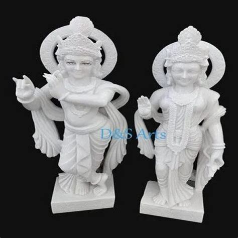 Painted Hindu White Marble Radha Krishna Statues For Worship Size