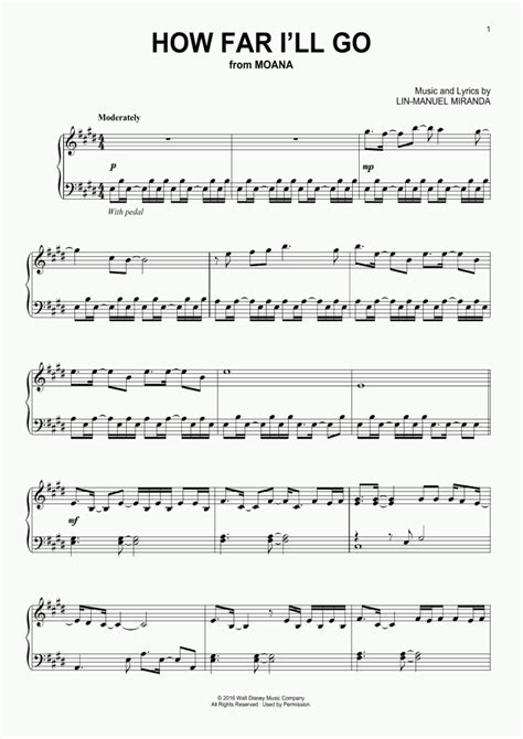 Piano, vocal, choral, instrumental solo, band, guitar How Far I'll Go Piano Sheet Music | OnlinePianist