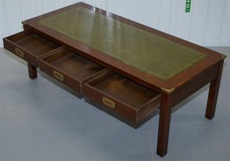 Would you believe i forgot to take a before picture? Military Campaign Coffee Table with Green Leather Surface ...