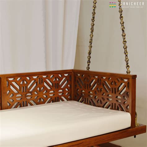 Solid Wood Handcrafted Indian Traditional Swingjhoola With Carved Back
