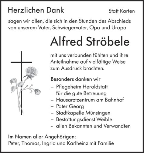 Traueranzeigen von Alfred Ströbele Südwest Presse Trauer