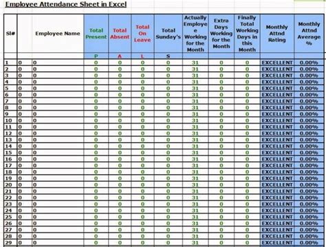 Employee Monthly Attendance Sheet In Excel Free Download