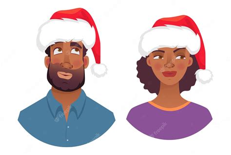 Premium Vector Portrait Of African Man And Woman In Christmas Hat