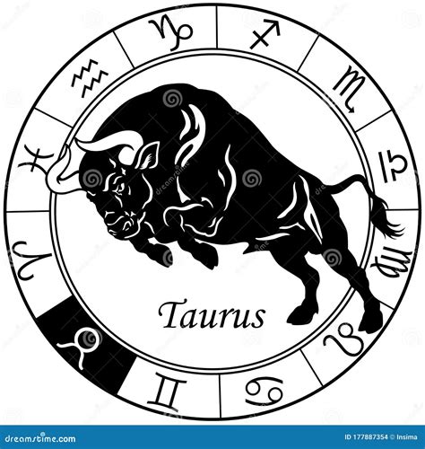 Taurus Astrological Zodiac Sign Black And White Stock Vector