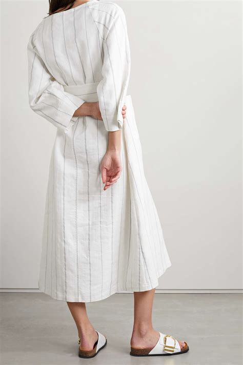 White Shay Belted Striped Organic Cotton And Linen Blend Midi Dress Mara Hoffman Net A Porter