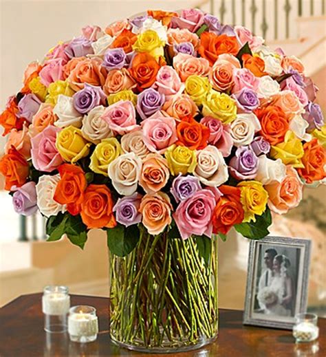 100 Premium Long Stem Multicolored Roses In A Vase Nancys Floral