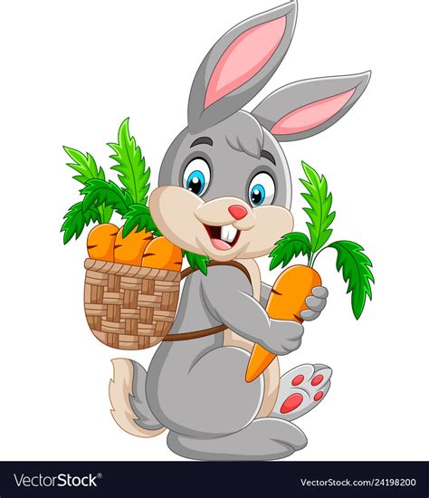 Easter Bunny Carrying Basket Full Carrots Vector Image
