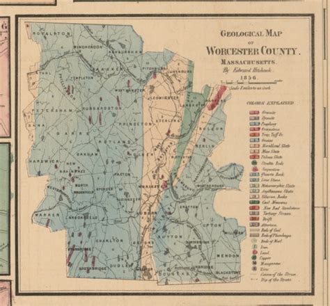 Geological Map Of Worcester County Massachusetts 1857 Old Town Map
