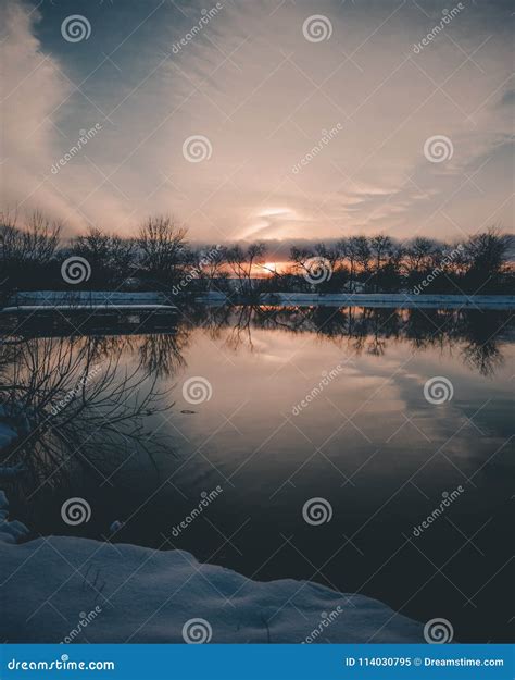 Sunset Reflecting On The Pond Stock Image Image Of Dark Grass 114030795