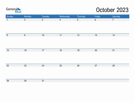 October 2023 Calendar Printable Pdf Get Calendar 2023 Update