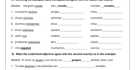 Adjectives In Spanish Worksheet Pdf Adjectiveworksheets Net