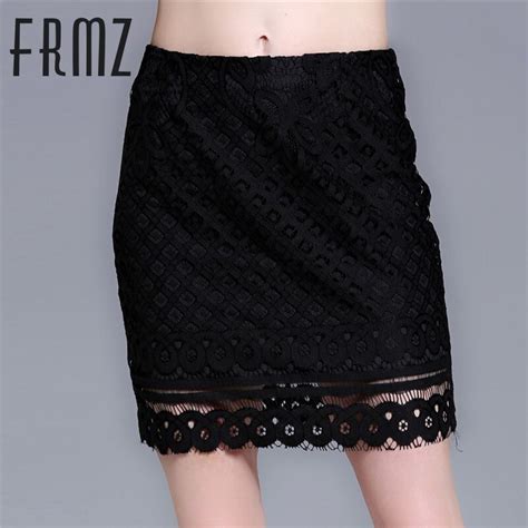 Women Summer Hollow Out Pencil Skirt Fashion Lace Package Hip Skirt Female Step Skirt Black