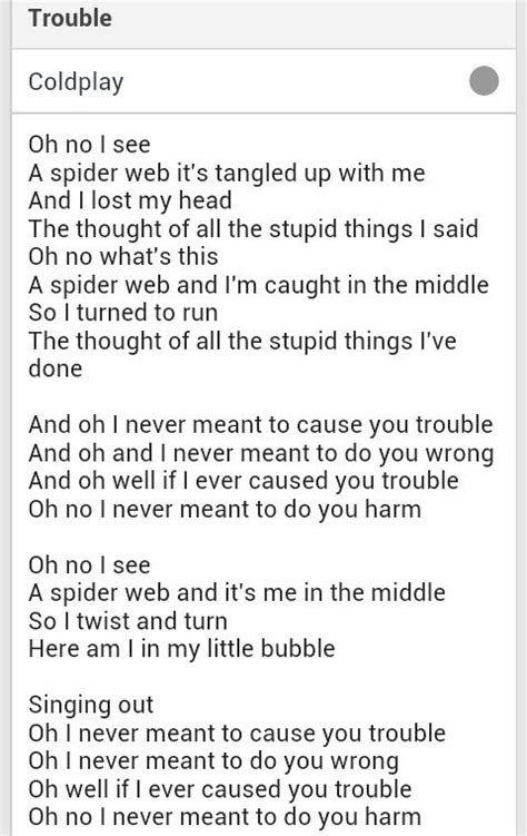 Coldplay Trouble Coldplay Lyrics Just Lyrics Favorite Lyrics