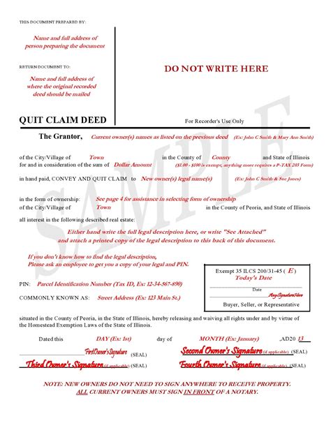 Printable Example Of A Quit Claim Deed Completed Open The Sample Of